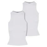 Women's Racer Back Rib Tank Top - 2 Pack White+White