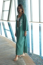 Trendyol Khaki Belted Maxi Woven Embroidered Kimono & Kaftan