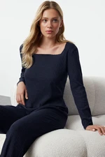 Trendyol Navy Blue Corduroy Knitted Pajamas Set