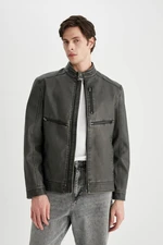 DEFACTO Slim Fit High Neck Jacket Faux Leather Jacket