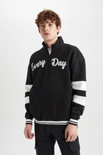 DEFACTO Oversize Fit Stand Collar Zippered Printed Sweatshirt