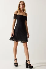 Happiness İstanbul Women's Black Strap Collar Chiffon Dress