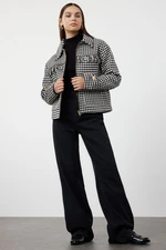 Trendyol Black Regular Fit Houndstooth Patterned Tassel Detailed Jacket Coat