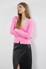 Trendyol Pink Basic V-Neck Knitwear Cardigan