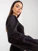 Black ribbed formal blouse with openwork sleeves from OCH BELLA