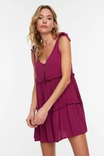 Trendyol Fuchsia Mini Weave and Ruffled Beach Dress