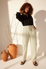 Trendyol Gray 100% Linen Pocket Detailed High Waist Straight Trousers