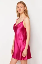 Trendyol Fuchsia Degajee Neck Back Detailed Satin Woven Nightgown