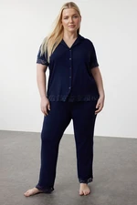 Trendyol Curve Navy Blue Lace Knitted Pajama Set