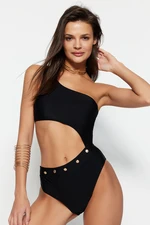 Trendyol Black One Shoulder Accessorized Regular Leg Swimsuit