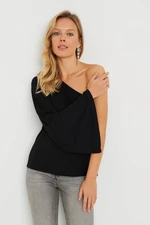 Cool & Sexy Women's One-Shoulder Spanish Sleeve Blouse Black