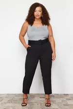 Trendyol Curve Black Woven Belted Plus Size Fabric Trousers