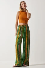 Happiness İstanbul Women's Green Yellow Patterned Flowing Viscose Palazzo Trousers