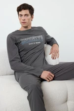 Trendyol Men's Anthracite Regular Fit Printed Knitted Pajama Set