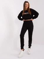 Black cotton set with sweatshirt with colorful lettering