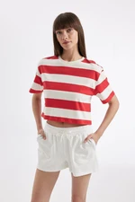 DEFACTO Boxy Fit Crew Neck Striped Basic Short Sleeve T-Shirt