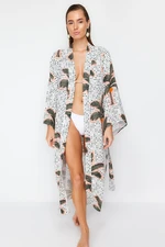 Trendyol Tropical Patterned Belted Maxi Woven 100% Cotton Kimono&Kaftan