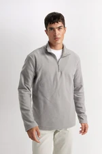 DEFACTO Gray Non-Pilling Cold-Proof Regular Fit Stand-up Collar Zippered Polar Fleece Sweatshirt Y3996azns