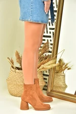 Fox Shoes Tan and Suede Women's Boots with Thick Heels