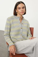 Trendyol Gray Striped Jacket Look Knitwear Cardigan