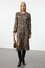 Trendyol Brown Floral Midi Woven Dress