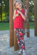 Girls' black floral trousers