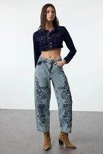 Trendyol Blue Embroidered High Waist Balloon Jeans