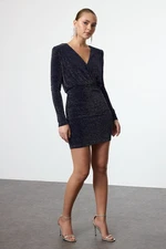 Trendyol Navy Blue Glitter Knitted Short Elegant Evening Dress