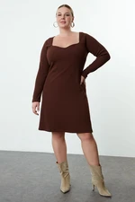 Trendyol Curve Brown Camisole Knit Plus Size Dress