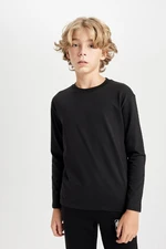 DEFACTO Boy Regular Fit Seasonal Basic Crew Neck Long Sleeve Cotton Black T-Shirt