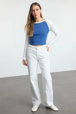 Trendyol Indigo Raglan Sleeve Rib Fitted Crop Knit T-Shirt