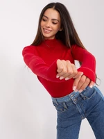 Red fitted turtleneck sweater