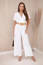 Jumpsuit with decorative belt at the waist white