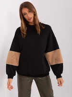 Black plain oversize sweatshirt with fur accents