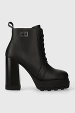 Kožené kotníkové boty Tommy Jeans TJW HIGH HEEL LACE UP BOOT dámské, černá barva, na podpatku, EN0EN02408