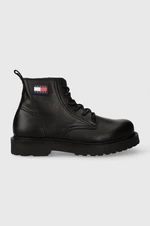 Kožené boty Tommy Jeans TJM RUBERIZED LACE UP BOOT pánské, černá barva, EM0EM01276