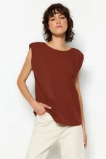 Trendyol Brown More Sustainable 100% Organic Cotton Cotton Decollete Basic Knitted T-Shirt