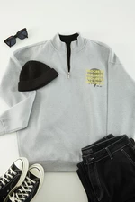 Trendyol Gray Melange Plus Size Oversize/Wide-Fit Zippered Fleece Sweatshirt