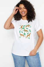 Trendyol Curve White Crew Neck Animal Printed Knitted T-Shirt