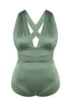 Trendyol Curve Green Deep V Cross Back Swimsuit