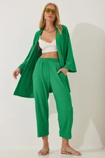 Happiness İstanbul Women's Green Kimono Pants Knit Set