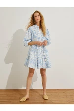 Koton Floral Mini Dress with Tiered Balloon Sleeves