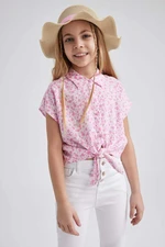 DEFACTO Girl Crop Patterned Short Sleeve Shirt