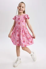 DEFACTO Girl Patterned Short Sleeve Combed Cotton Dress