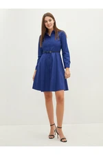 LC Waikiki Women's Poplin Shirt Dress with a Straight Waist and Belt, Long Sleeves.