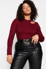 Trendyol Curve Plum Cut Out Detailed Crew Neck Thin Knitwear Sweater