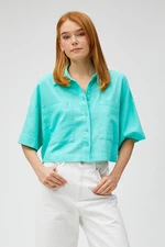 Koton Crop Oversize Shirt Linen Blend with Pockets