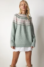 Happiness İstanbul Women's Nile Green Patterned Comfort Knitwear Sweater