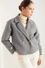 Lafaba Women's Gray Gold Buttoned Short Coat