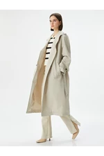 Koton Trench Coat Midi Length Double Breasted Collar Buttoned Pocket Belted